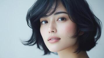 Close-up portrait of a woman with short, styled hair. photo