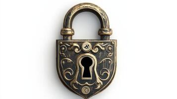 Ornate antique lock against a plain background. photo