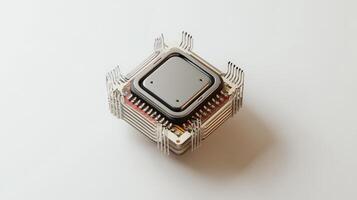 Close-up view of a complex computer chip. photo