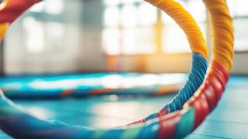 Colorful exercise hoops in a bright interior space. photo