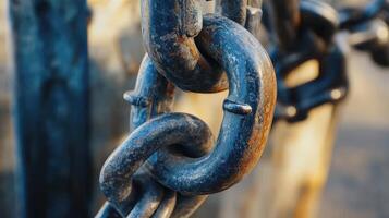 Close-up view of rusted metal chain links. photo