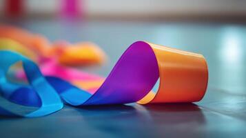 Colorful ribbons in a soft focus artistic composition. photo