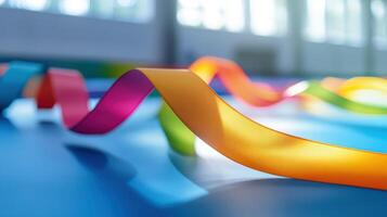 Colorful ribbons in graceful curves on a vibrant surface. photo