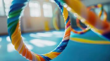 Colorful twisted hoops hanging in a play area. photo