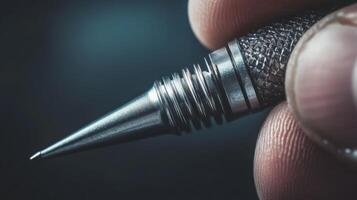 Close-up view of a metallic drawing instrument. photo