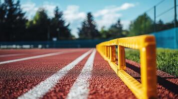 A close-up view of running track dividers. photo