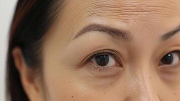 Close-up facial view of a person's aged features. photo
