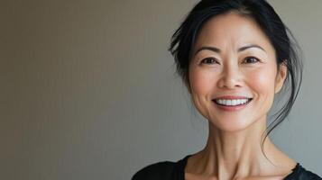 A happy woman with a pleasant facial expression. photo