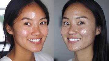 Before and after facial treatment comparison on a person. photo