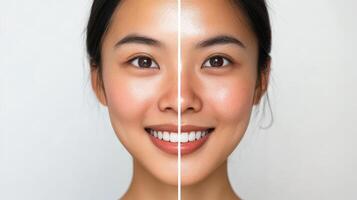 Comparison of facial tones in a woman's visage. photo