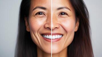 Comparison image of skin tone improvement after treatment. photo