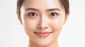 A woman before and after a skin treatment photo