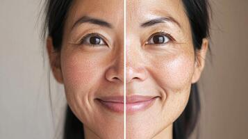 A woman with a before and after photo