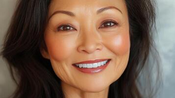 Smiling mature woman's portrait, close-up view. photo