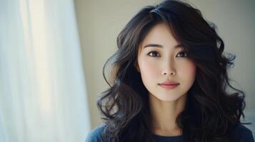 Close-up portrait of a young woman with dark hair. photo