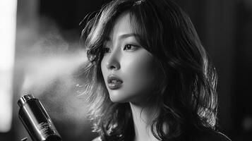 Monochromatic portrait of a woman with styled hair. photo
