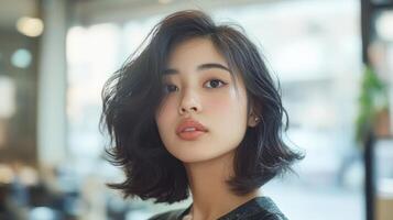 Close-up portrait of a woman with stylish, short hair. photo
