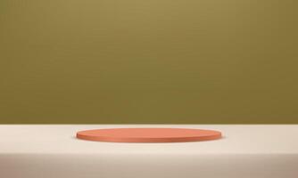 Green and beig studio room background. Green background 3d with brown podium. Empty room with light effect. Space for selling products, backdrop, wallpaper, background, text. vector