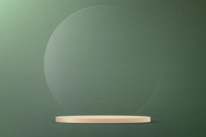 Green studio room background. Green background 3d with beige podium. Empty room with light effect. Space for selling products, backdrop, wallpaper, background, text. illustration. vector