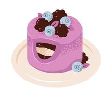 Blueberry cake with icing and crumble in flat style. A sweet and festive dessert for bakery, birthday, or holiday themes. vector