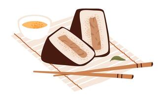 Onigiri in flat style. A simple Japanese rice snack wrapped in seaweed. vector