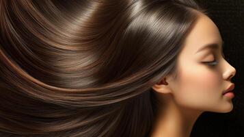 Intricate portrait of a woman with flowing brown hair. photo