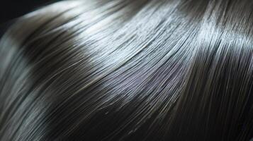 Close-up view of smooth, dark hair strands. photo