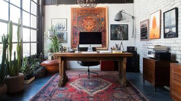 Stylish home office with warm interior design elements. photo