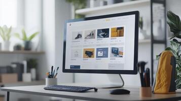 Modern computer display showing an online store interface. photo