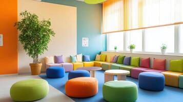 Colorful, inviting interior design for a modern learning space. photo
