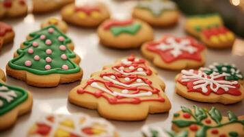 Festive Christmas cookies decorated with colorful icing photo