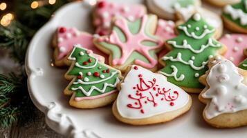 Festive Christmas cookies adorned with colorful icing. photo