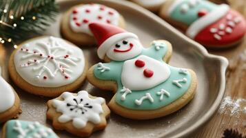 Festive Christmas cookies adorned with icing designs. photo