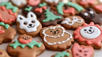 Festive gingerbread cookies decorated with icing. photo