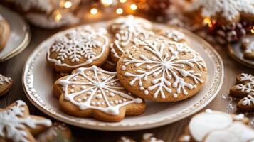 Festive decorated gingerbread cookies on a plate photo