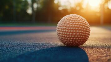Outdoor exercise ball resting on a textured surface. photo
