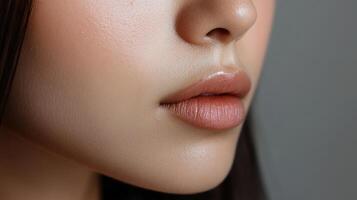 Close-up view of a person's face, focusing on the lips and nose. photo