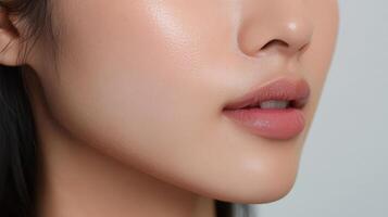 Closeup view of a person's healthy complexion and lips. photo