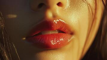 Close-up view of a person's sensual lips. photo