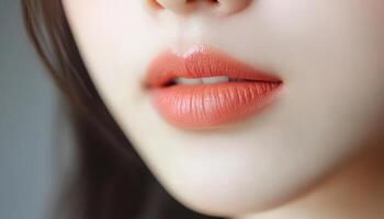 Close-up view of a person's softly-toned lips. photo