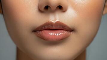 Close-up view of a woman's smooth, perfect lips. photo
