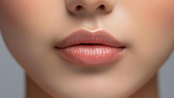 Close-up view of a woman's soft, natural lips. photo