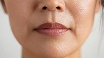 Close-up view of a woman's mouth and facial features. photo