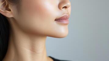 A woman with a thin neck and a small nose photo
