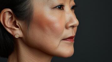 A close up of a woman with a small earring photo