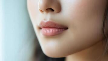 Close-up view of a woman's delicate lips and nose photo