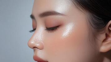 Close-up profile view of a person's face with subtle makeup photo