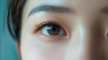 Close-up view of a woman's eye with subtle makeup. photo