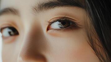 Close-up view of a young person's expressive eyes. photo