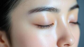 A woman with long eyelashes and a closed eye photo